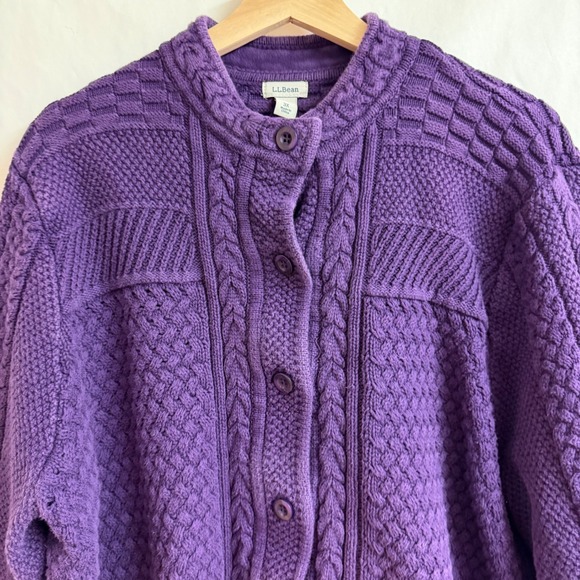 L.L. Bean Sweaters - LL Bean Womens 3X Purple‎ Crochet Cable Chunky Knit Button Cardigan Sweater Ivy